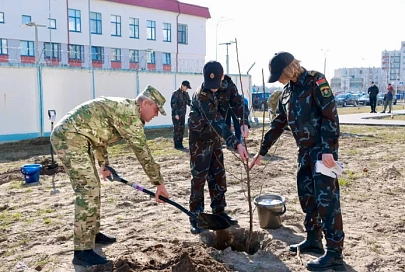 Руководство  УВД Гомельщины вместе с воспитанниками ВПК высадили яблони на областном субботнике