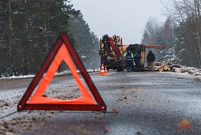 В районе Соснового Бора у лесовоза перевернулся прицеп
