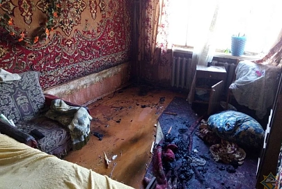 В Добрушском районе при пожаре квартиры погиб мужчина, его супруга травмирована
