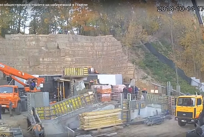 Видео стройки общественного туалета на набережной Сожа в Гомеле